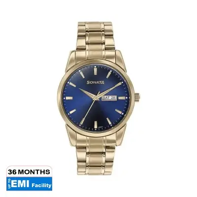 Picture of Sonata Quartz Analog with Date Silver Dial Black Leather Strap Watch For Men