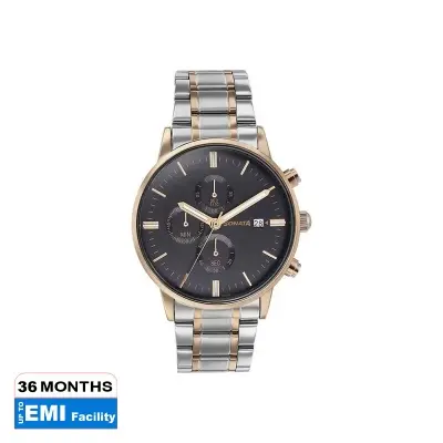 Picture of Sonata Quartz Multifunction Black Dial Two Toned Stainless Steel Strap Watch For Men