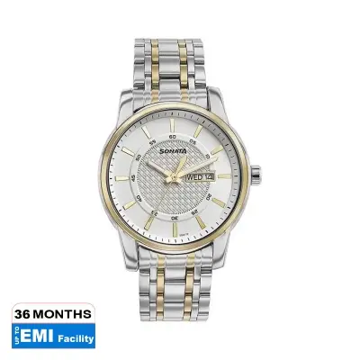Picture of Sonata Quartz Analog Golden Dial Two Toned Stainless Steel Strap Watch For Men