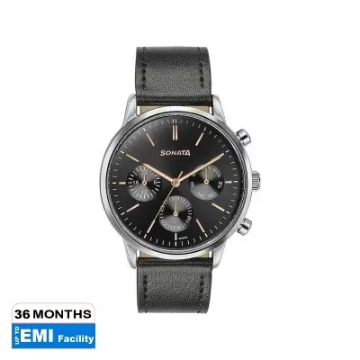 Picture of Sonata Blue Round Dial Beige Strap Watch For Gents