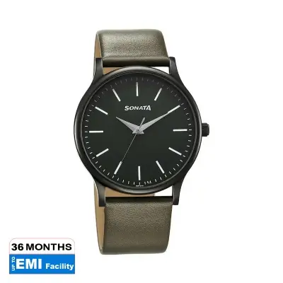 Picture of Sonata Black Round Dial Silver Strap Watch For Gents
