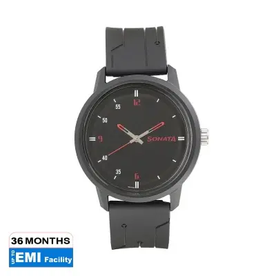 Picture of Sonata Green Round Dial Black Strap Watch For Gents