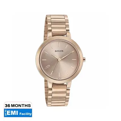 Picture of Sonata Maroon Round Dial Rose Gold Strap Watch For Ladies