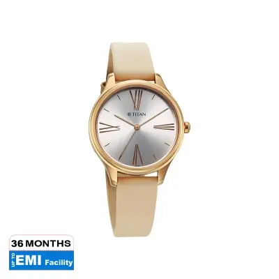 Picture of Titan Neo Quartz Analog Silver Dial Beige Leather Strap Watch For Women