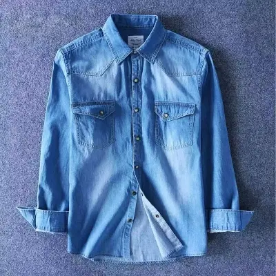 Picture of New Fashionable Casual Long Sleeve Denim Jeans Shirt For Men Blue