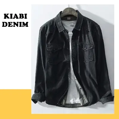 Picture of Black Fashionable Casual Denim Jeans Shirt For Men