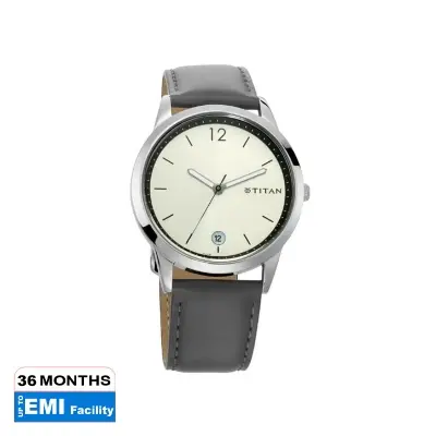 Picture of Titan 1806Sl03 Quartz Analog With Date Silver Dial Leather Strap Watch For Men
