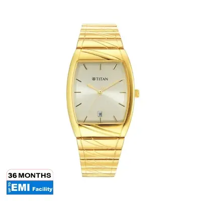 Picture of Titan 9315Ym05 Rectangle Champagne Dial Analog With Date Stainless Steel Strap