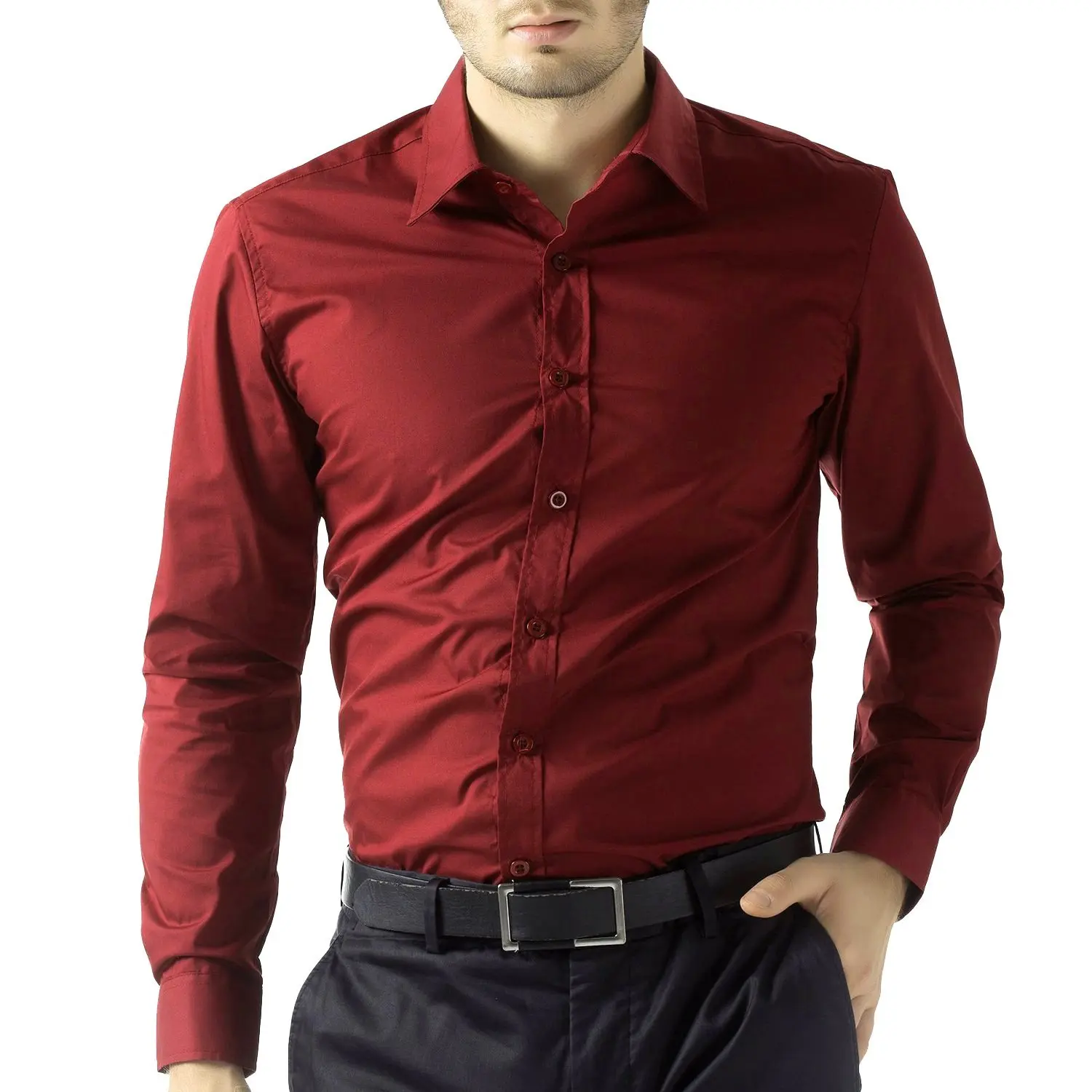 Picture of Maroon color Cotton Long Sleeve Formal Shirt for Men
