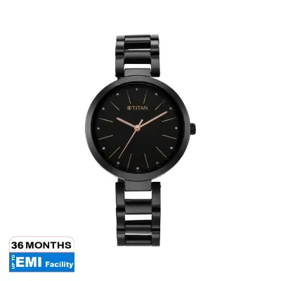 Picture of Titan 2480Nm01 Workwear Quartz Analog Black Dial Black Stainless Steel Strap Watch For Women