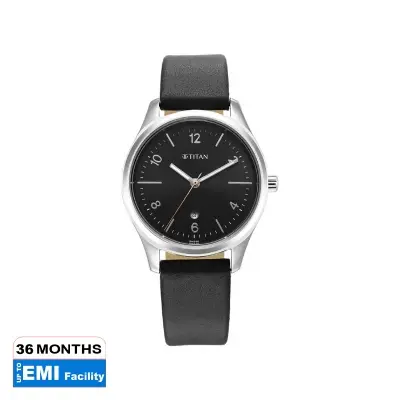 Picture of Titan 2639Sl13 Buy Online Workwear Black Dial Women Watch With Leather Strap