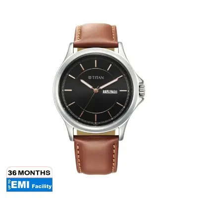 Picture of Titan 1870Sl05 Black Urban Black Dial Analog Leather Strap Watch For Men