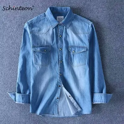 Picture of New Fashionable Casual Long Sleeve Denim Jeans Shirt For Men Blue