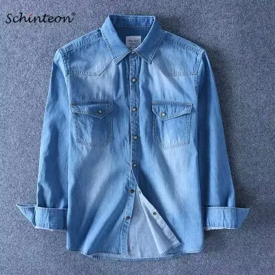 Picture of New Fashionable Casual Long Sleeve Denim Jeans Shirt For Men Blue
