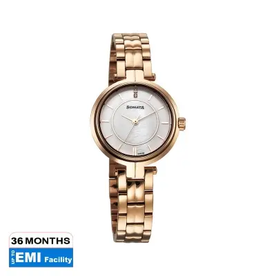 Picture of Sonata White Round Dial Rose Gold Strap Watch For Ladies