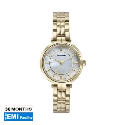 Picture of Sonata White Round Dial Gold Strap Watch For Ladies