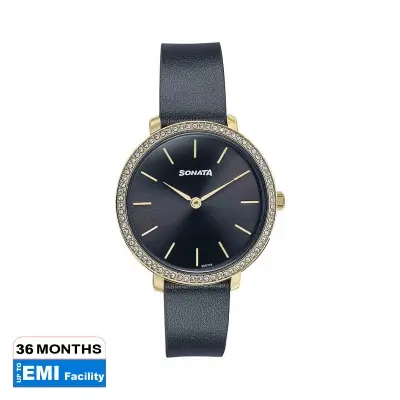 Picture of Sonata Black Round Dial Black Strap Watch For Ladies