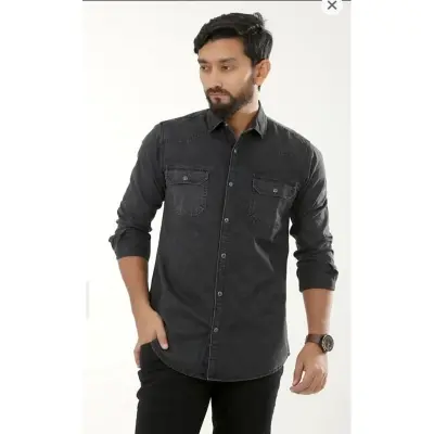Picture of Black Fashionable Casual Denim Jeans Shirt For Men