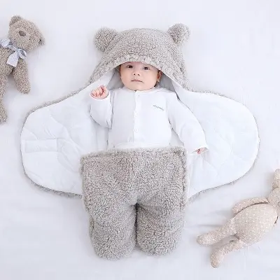 Picture of Baby Sleeping Bag Ultra-Soft Fluffy Fleece Newborn Receiving Blanket... Silver