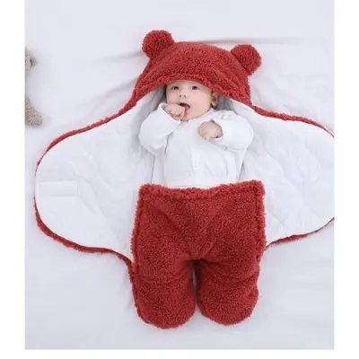 Picture of Baby Sleeping Bag Ultra-Soft Fluffy Fleece Newborn Receiving Blanket Infant Boys Girls ClothesSleeping Nursery Wrap Swaddle Chili Red