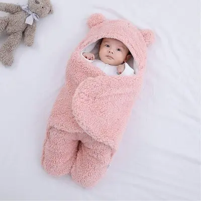 Picture of Baby Sleeping Bag Ultra-Soft Fluffy Fleece Newborn Receiving Blanket Infant Boys Girls ClothesSleeping Nursery Wrap Swaddle Pink