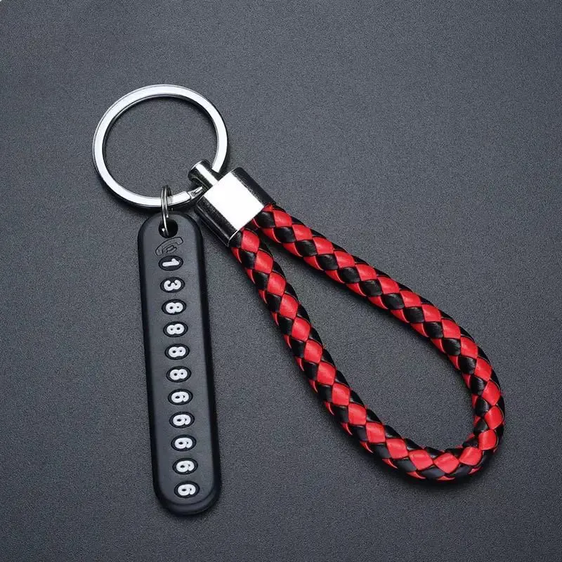 Picture of Pendant keychain Phone Number Bicycle Car Auto Motor Cycle Key Ring Anti-Lost Number Plate Mobile Number Red