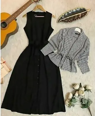 Picture of New Spring Autumn Women Long Spaghetti Strap Dress A-Line Corduroy Dresses Female French Style Vintage Tank Dress 