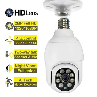 Picture of 360° Panoramic Bulb Camera HD 1080P Wireless Wi-Fi PTZ IP Camera Night Light Home Security Bulb Camera V380 IP Camera White,128GB