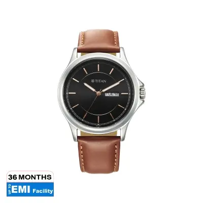 Picture of Titan 1870Sl05 Black Urban Black Dial Analog Leather Strap Watch For Men