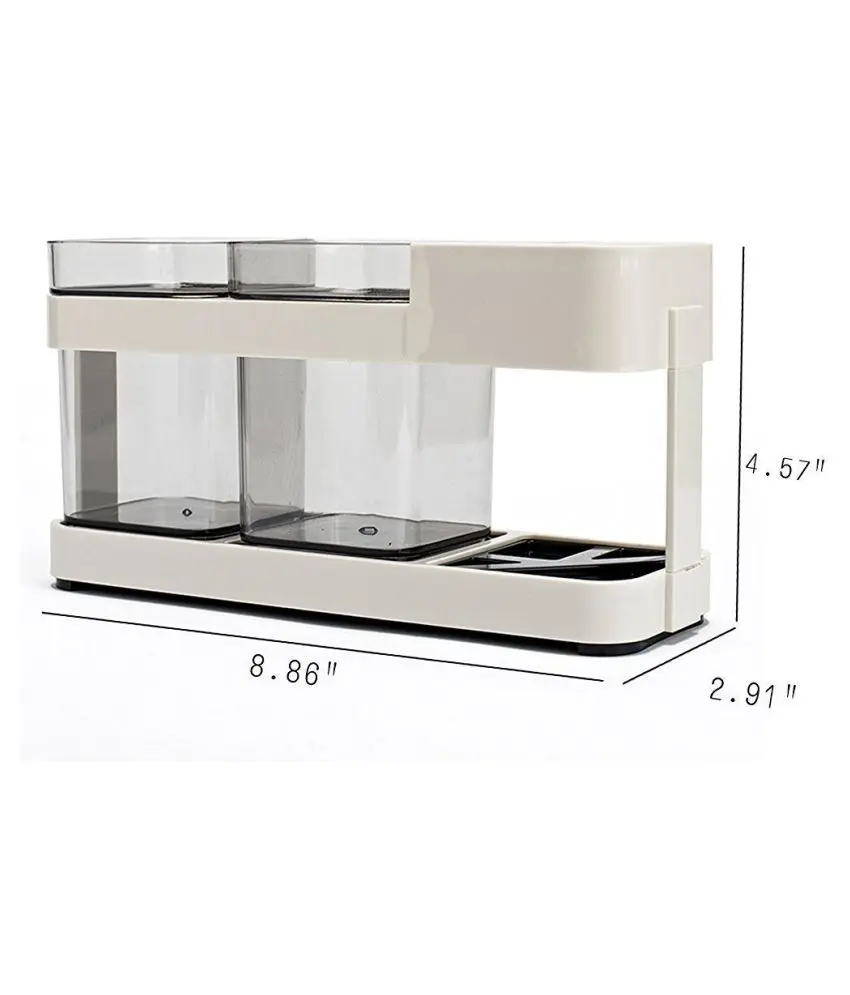 Picture of 2 CUPS With 1 TOOTHBRUSH HOLDER STAND TOOTHPASTE STORAGE RACK REMOVABEL STORAGE ORGANIZER White