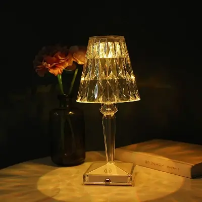 Picture of USB Charging Touch Crystal Table Lamp Acrylic Diamond Table Lamp Best For Bedroom Living Room Dining Table Antique White