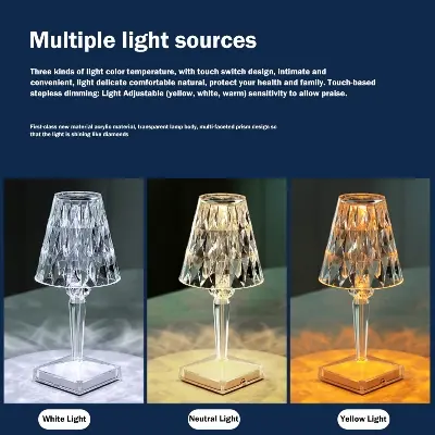 Picture of USB Charging Touch Crystal Table Lamp Acrylic Diamond Table Lamp Best For Bedroom Living Room Dining Table Antique White