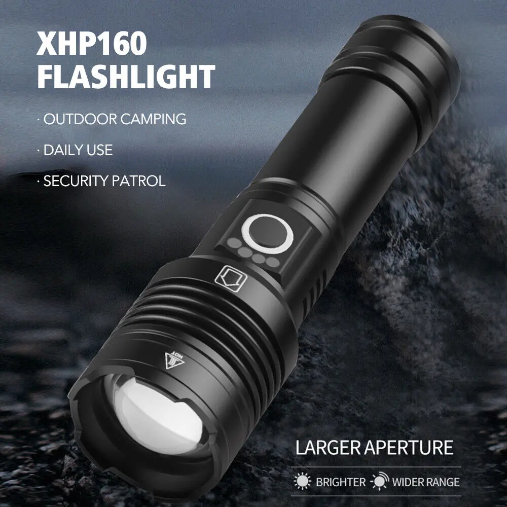 Picture of Rechargeable Zoom LED Flashlight USB Torch Light Black