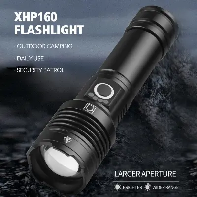 Picture of Rechargeable Zoom LED Flashlight USB Torch Light Black