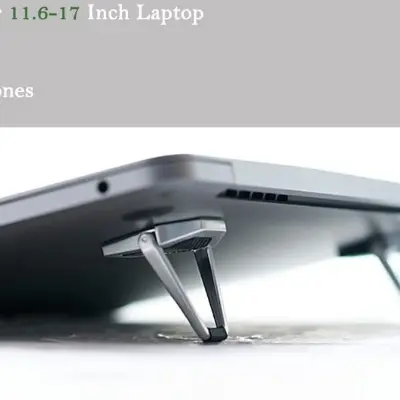 Picture of Laptop Stand Adjustable Cooling Bracket Metal Foldable Laptop Holder Shield Shape Laptop Stand Heat Dissipation Holder Mini Portable Tilting iPad Notebook Holder Non-slip Laptop Stand Silver