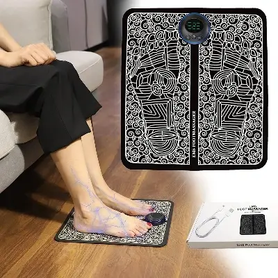 Picture of EMS Foot Massager Mat – Electric TENS Therapy with 9 Intensity Levels for Pain Relief & Relaxation Black