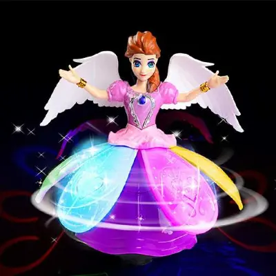 Picture of SHIVAARO Dancing Doll Princess Musical 360 Degree Rotating Angel Girl Flashing Lights with Music Sound Toy for Kids (Pink Angle Doll) Multicolor
