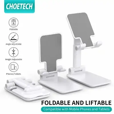 Picture of T1 Universal Ergonomic Collapsible Adjustable Desktop Tablet Mobile Phone Holder - Phone Stand White