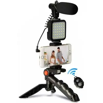 Picture of AY-49 remote control Video Kits Microphone LED Fill Light Mini Tripod Black