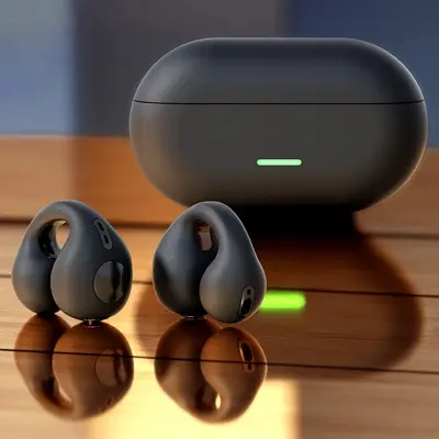 Picture of T75 Ear-Clip Bluetooth Headphones Conduction Earphone Wireless Earbuds 3D Surround Stereo Bass Sports Headset with Mic (T75 Black) Black