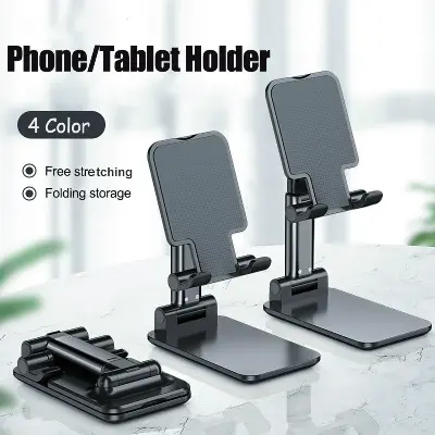 Picture of T1 Mobile Phone Holder Stand – Foldable Desktop & Bedside Bracket, Multi-Function Telescopic Smartphone Stand Black