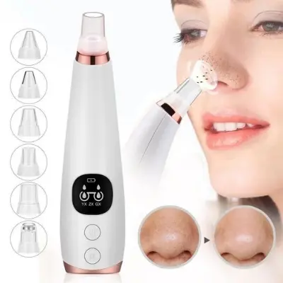 Picture of 6-in-1 Electric Blackhead Remover – USB Rechargeable Derma Suction Pore Cleaner for Acne & Skin Care (White) White