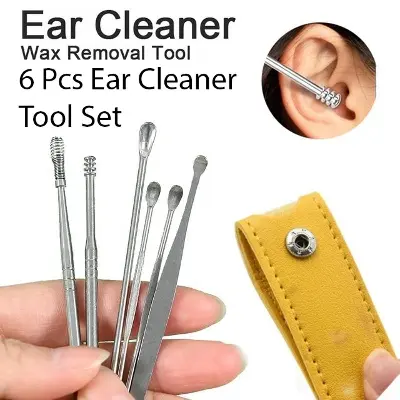 Picture of 6 pieces Ear Pick Set - Portable Stainless Steel with Leather Case Black
