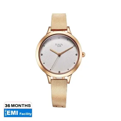 Picture of Titan Raga Memoirs Quartz Analog White Dial With Rose Gold Color Metal Strap Watch For Women