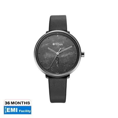 Picture of Titan Neo Quartz Analog with Day and Date Black Dial Leather Strap Watch For Women