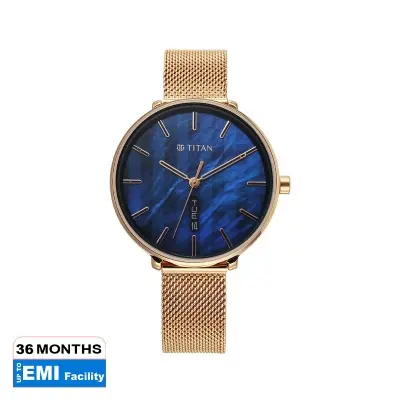 Picture of Titan Neo Analog with Day and Date Mother Of Pearl Dial Rose Gold Color Stainless Steel Strap Watch For Women