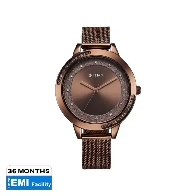 Picture of Titan Razzle Dazzle Quartz Analog Brown Dial Stainless Steel Mesh Strap Watch For Women