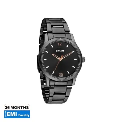 Picture of Sonata Women of Steel Black Dial Stainless Steel Strap Watch for Women