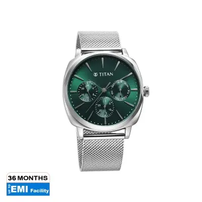 Picture of Titan Classique Suave Quartz Green Dial Silver Stainless Steel Mesh Strap Watch for Men