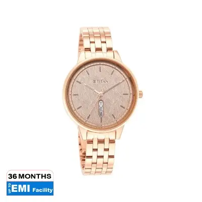 Picture of Titan 2648Wm01 Workwear Quartz Analog With Day And Date Rose Gold Dial Stainless Steel Strap Watch For Women